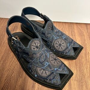 Mens Size 14 J. Junaid Jamshed Peshawari Chappal Denim Embroidered Sandals